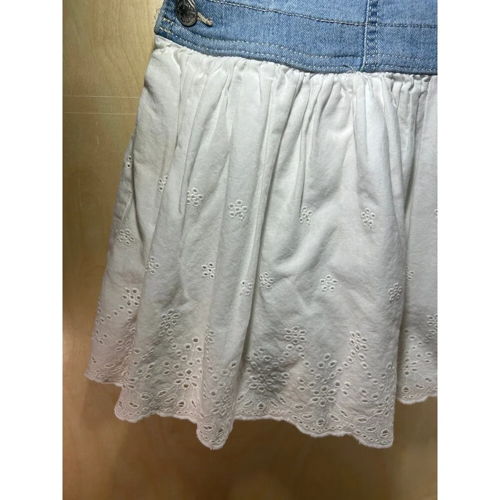 OshKosh B'gosh Vintage Toddler Denim & White Eyelet Lace Jumper Dress 5T